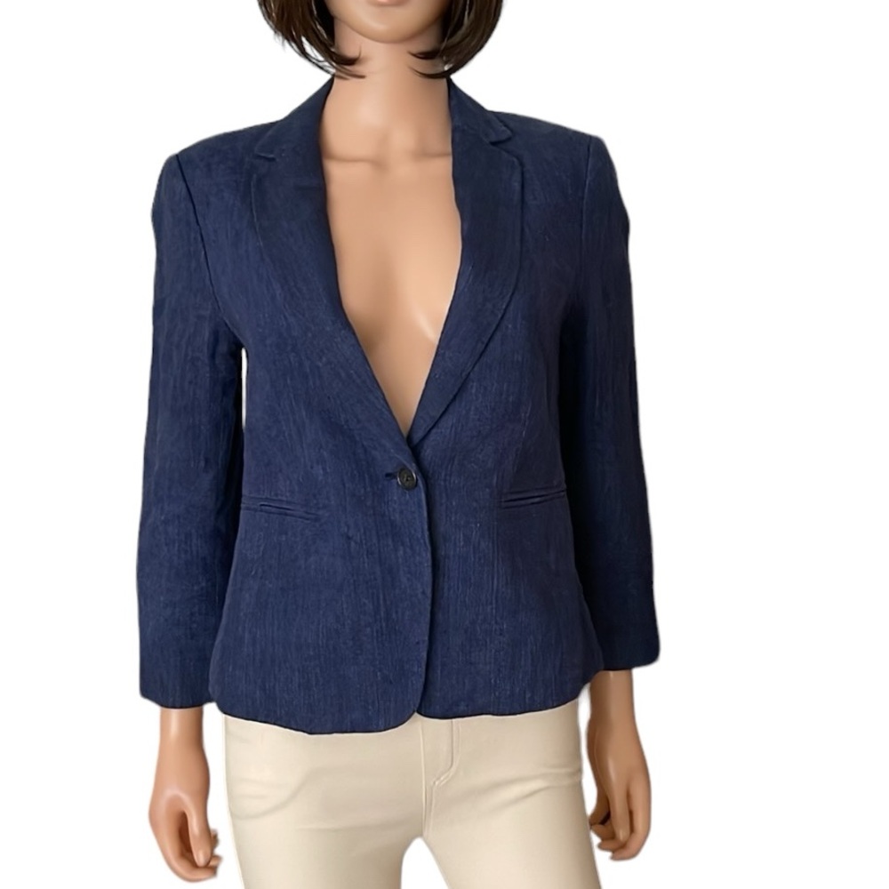 Ann Taylor blue linen blazer with cotton lining